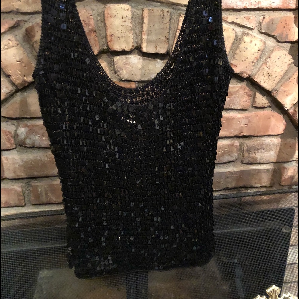 Vintage embellished black tank top Med